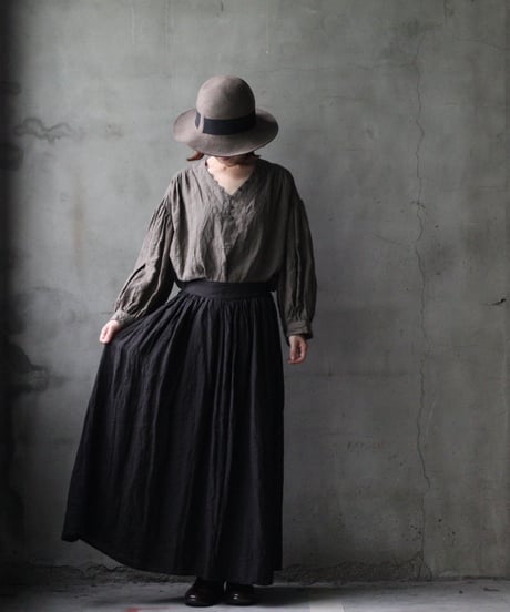 cavane キャヴァネ / Gathered skirt with side button linen100 スカート / ca-25145