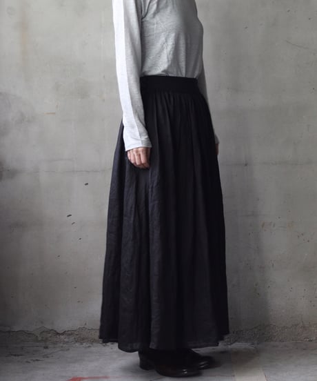 cavane キャヴァネ / Gathered skirt with side button linen100 スカート / ca-25149