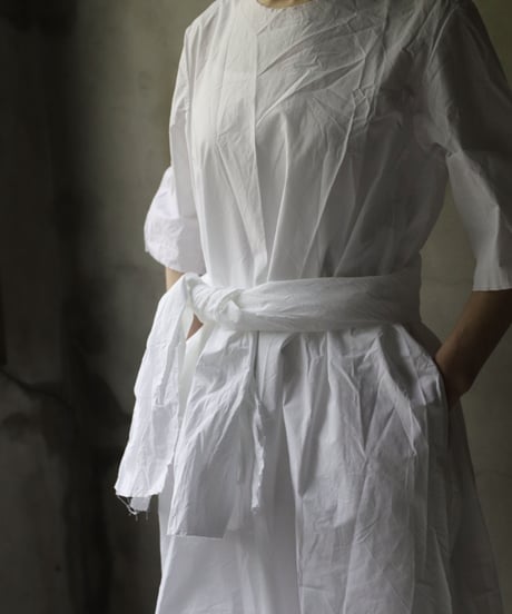SCHA シャー/ Round Neck Elbow-lenght Sleeve Dress Short " OE "-PAPER COTTON - / Sc-23010( Art#1667)