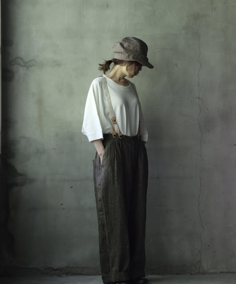 cavane キャヴァネ / Over-Tuck pants with suspender反応染め(硫化)+墨染めパンツ / ca-26079