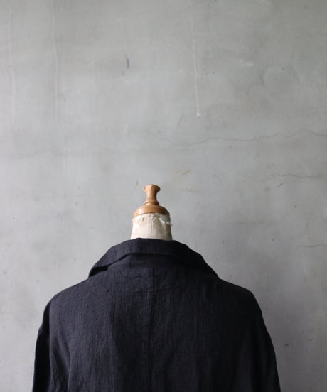 NOUSANノウザン/ Open Collar Shirt silk linen BK / No-26004