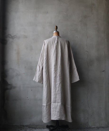 klauseクロイゼ / Belarus Linen Band Collar Shirt Long Dress/ kla-26001