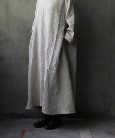 klauseクロイゼ / Band collar Shirt Long Belarus Linen(綾織/中厚手)ワンピース/ kla-25008