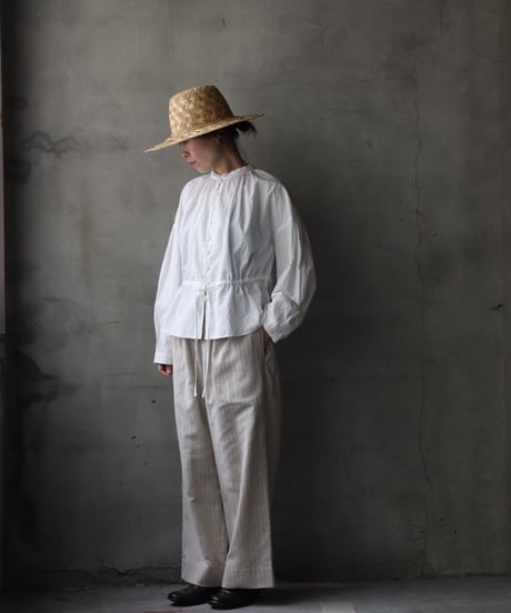 cavane キャヴァネ / Stand collar with waist drawstring blouse cotton&linenブラウス / ca-26057