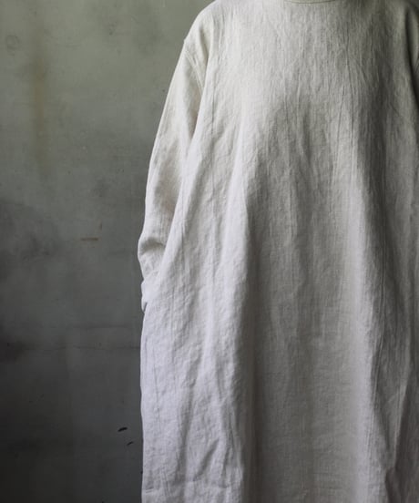 klauseクロイゼ / Band collar Shirt Long Belarus Linen(綾織/中厚手)ワンピース/ kla-25008