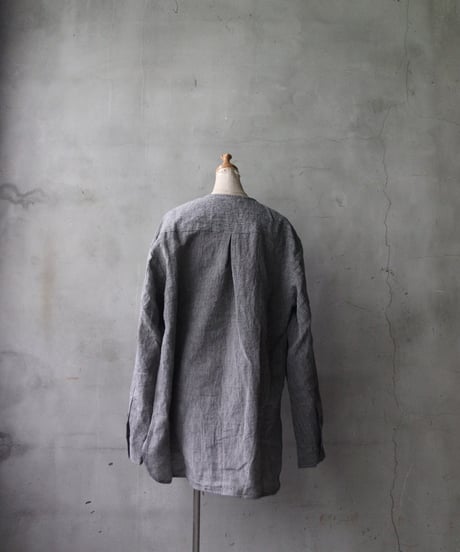 NOUSANノウザン/ Collarless Shirt linen dungaree 杢BK / No-26006