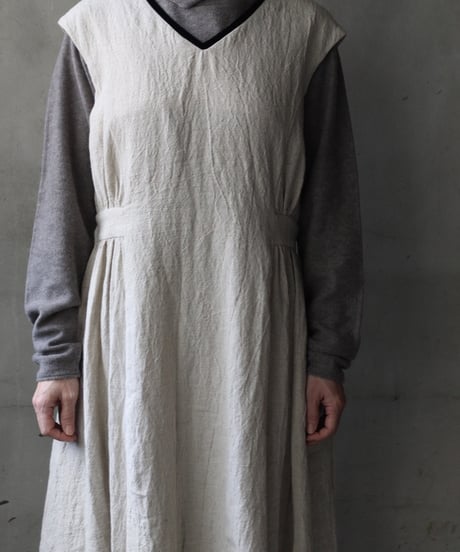 cavane キャヴァネ / Gathered dressⅡ wool & linen ワンピース / ca-25179