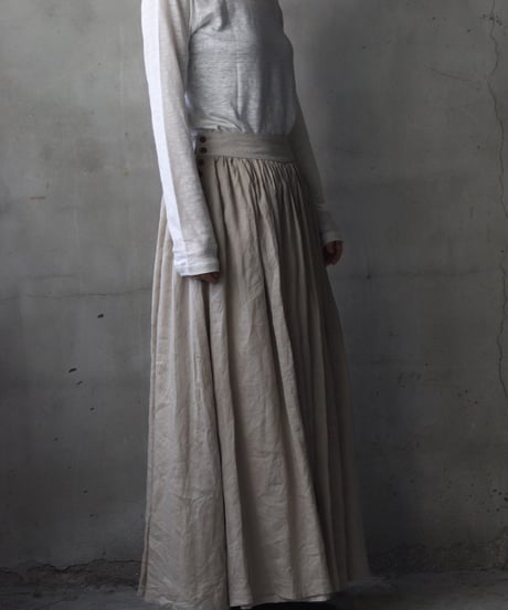 cavane キャヴァネ / Gathered skirt with side button linen100 スカート / ca-25150