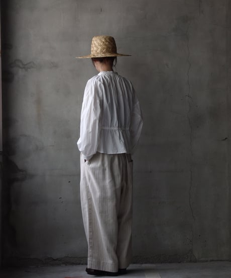 cavane キャヴァネ / Stand collar with waist drawstring blouse cotton&linenブラウス / ca-26057