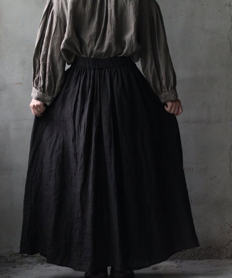 cavane キャヴァネ / Gathered skirt with side button linen100 スカート / ca-25145