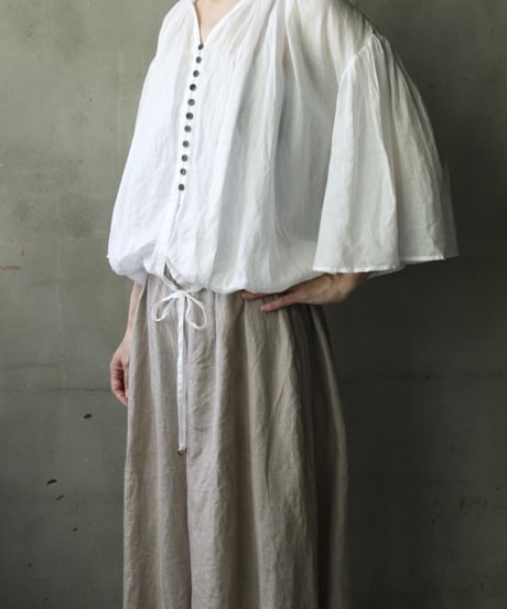 cavane キャヴァネ / Wide-sleeves with waist drawstring linen100 blouseブラウス / ca-25104