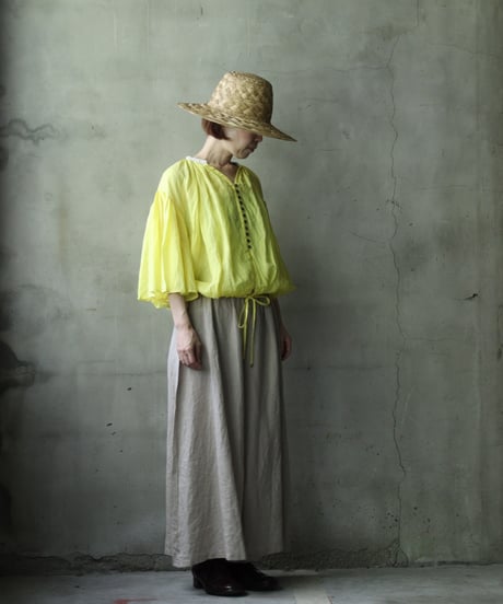 cavane キャヴァネ / Wide-sleeves with waist drawstring linen100 blouseブラウス / ca-25106