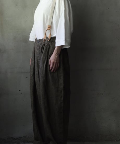 cavane キャヴァネ / Over-Tuck pants with suspender反応染め(硫化)+墨染めパンツ / ca-26079