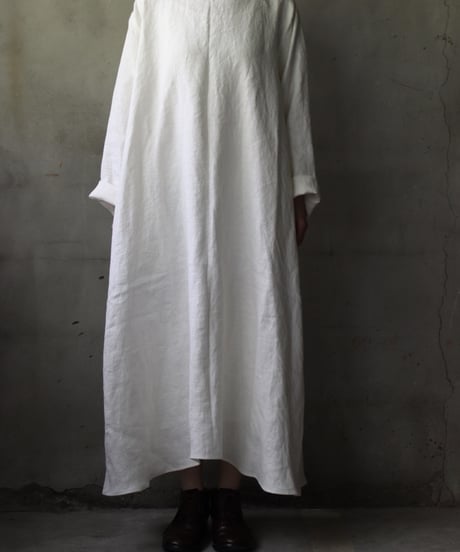 klauseクロイゼ / Band collar Shirt Long Belarus Linen(綾織/中厚手)ワンピース/ kla-25007