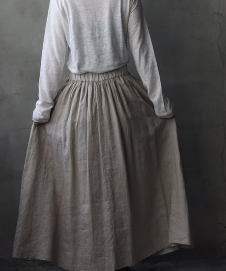cavane キャヴァネ / Gathered skirt with side button linen100 スカート / ca-25150