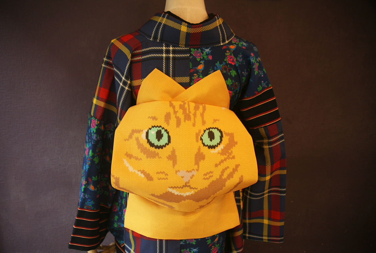 ハイカロリイオトメ名古屋帯 I love cat クロネコ猫柄【最終価格】 I love cat名古屋帯 黒猫 | highcaloryotome