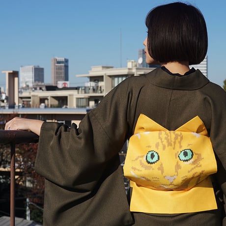 ハイカロリイオトメ名古屋帯 I love cat クロネコ猫柄【最終価格】 I