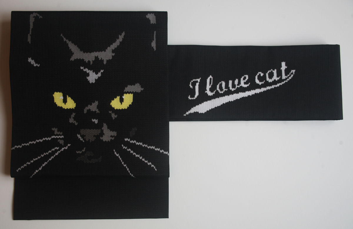 ハイカロリイオトメ名古屋帯 I love cat クロネコ猫柄【最終価格】 I love cat名古屋帯 黒猫 | highcaloryotome