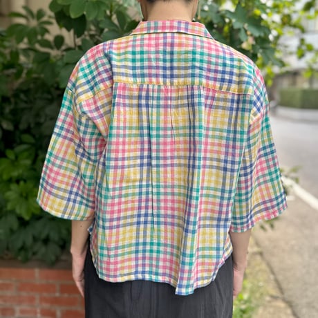 Open Collar Short Blouse 〈Hand Woven〉