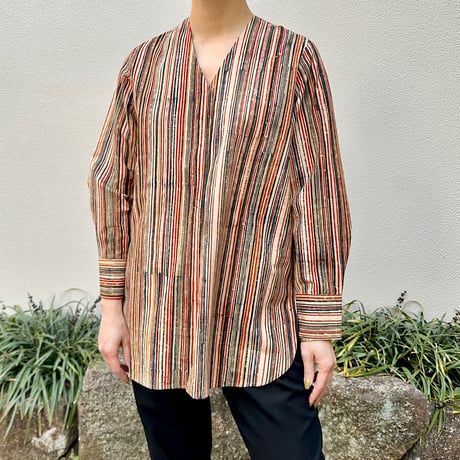 Hand Block Printed V neck Fly Shirt