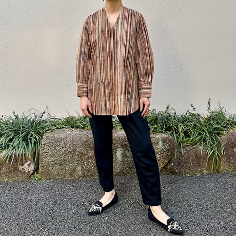 Hand Block Printed V neck Fly Shirt