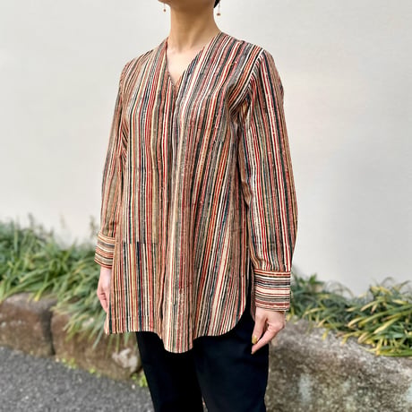 Hand Block Printed V neck Fly Shirt