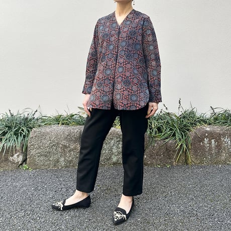 Hand Block Printed V neck Fly Shirt