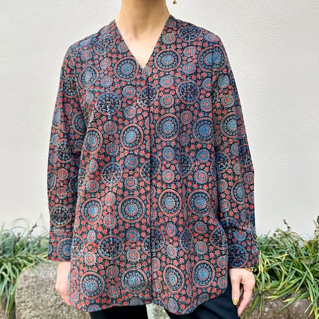 Hand Block Printed V neck Fly Shirt