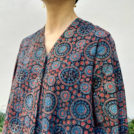 Hand Block Printed V neck Fly Shirt