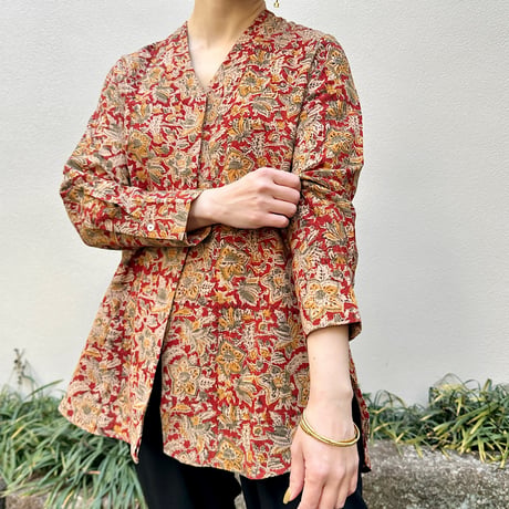 Hand Block Printed V neck Fly Shirt