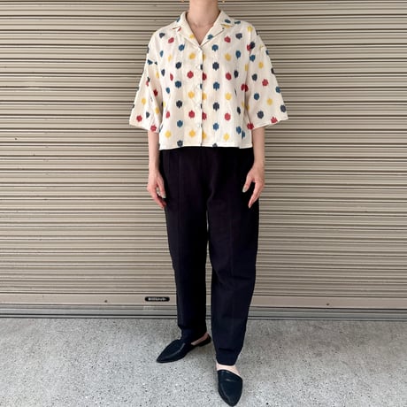 Open Collar Short Blouse 〈Hand Woven〉