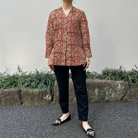 Hand Block Printed V neck Fly Shirt