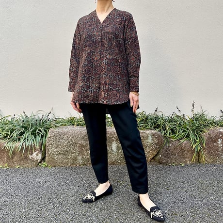 Hand Block Printed V neck Fly Shirt
