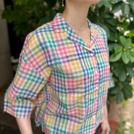 Open Collar Short Blouse 〈Hand Woven〉