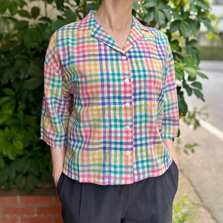 Open Collar Short Blouse 〈Hand Woven〉