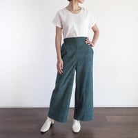 Hand Block Printed Wide Pants (Green Check)
