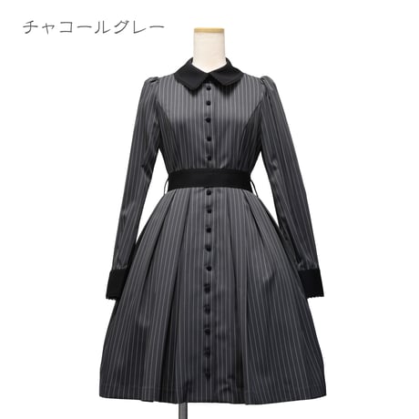●ライトグレー／ラスト1点●ストライプタックワンピース
