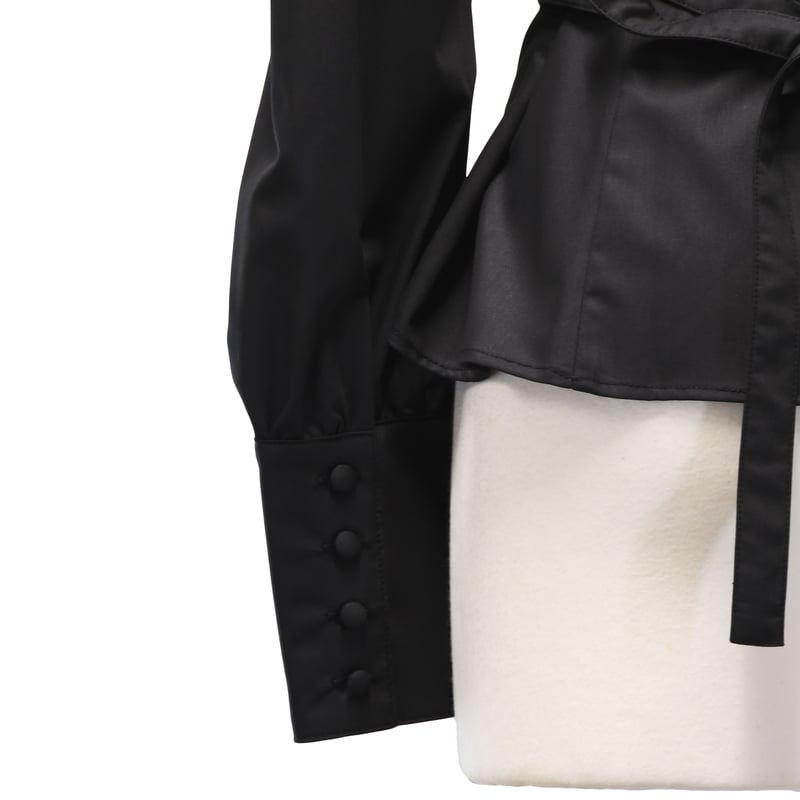 Sheglit シェグリット ジャボ付き黒長袖フリルブラウス M ビショップスリーブジャボブラウス／ブラック | Sheglit MiDiom online