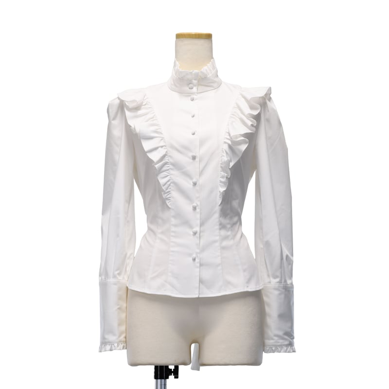 ワンダフルワールドの白ピコフリルブラウス　シミあり ワンダフルワールドの白ピコフリルブラウス シミあり