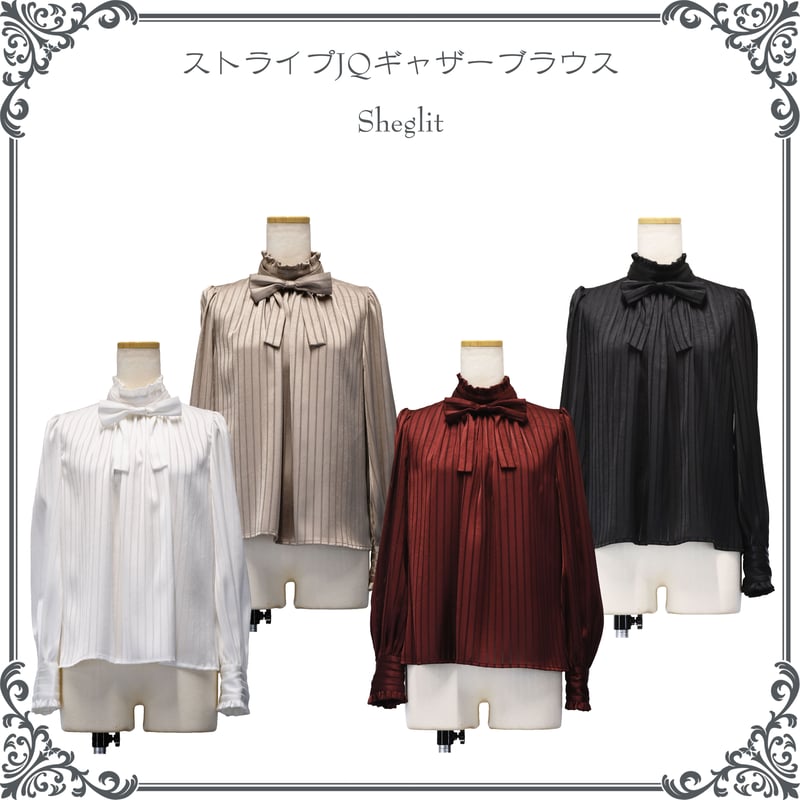 ストライプJQギャザーブラウス | Sheglit MiDiom online store