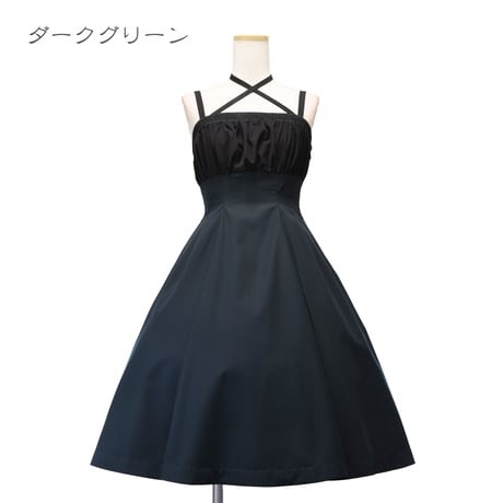 クロスストラップワンピース／ダークグリーン・パープル