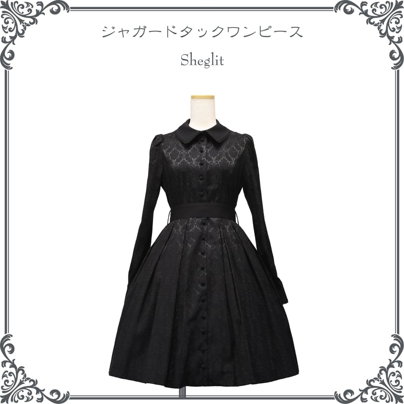 シェグリット Sheglit ジャガードタックワンピース 黒/ブラック ジャガードタックワンピース