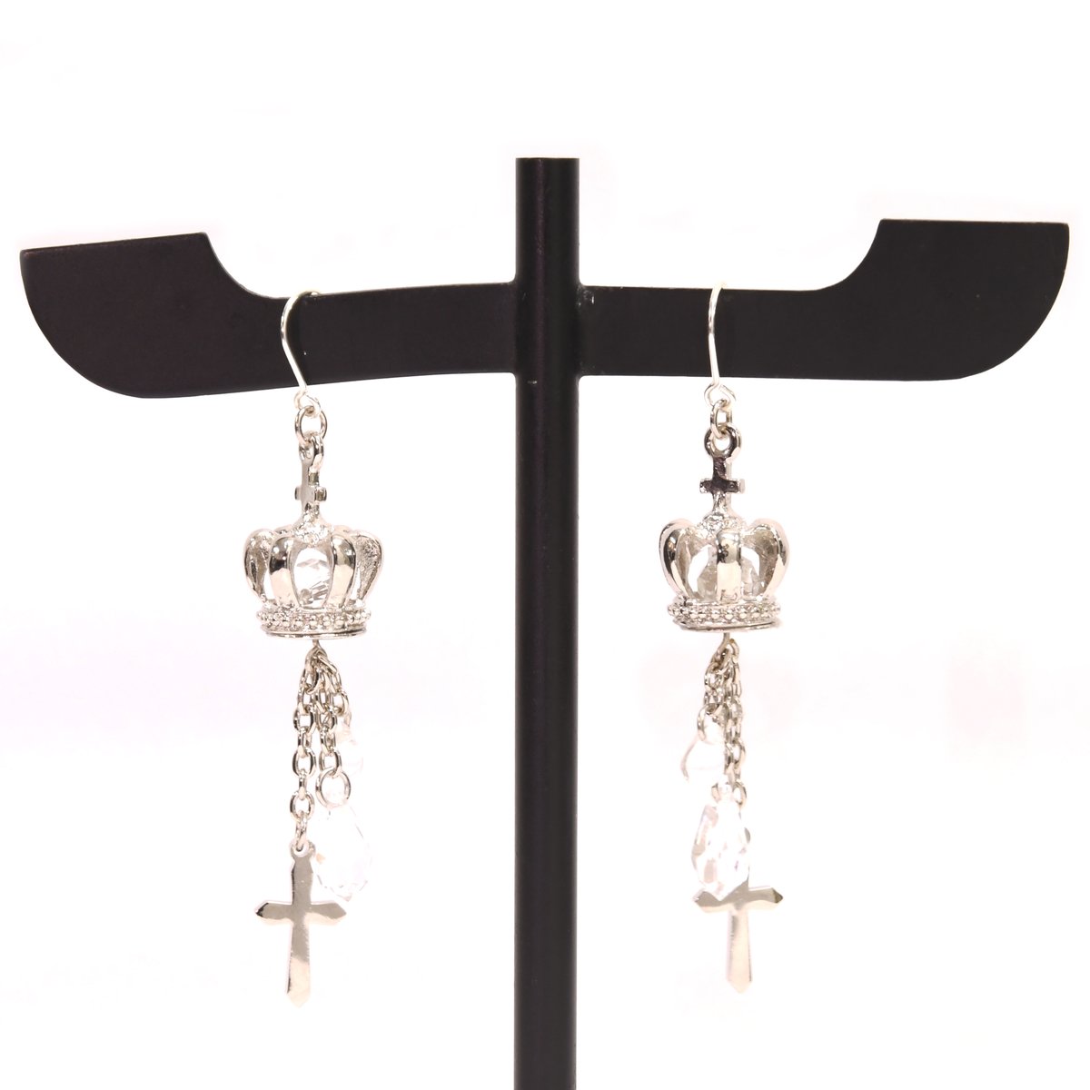 美しいブラックシェルと水晶トリプレットローゼンジピアスチャーム ドロップクラウンピアス | Sheglit MiDiom online store
