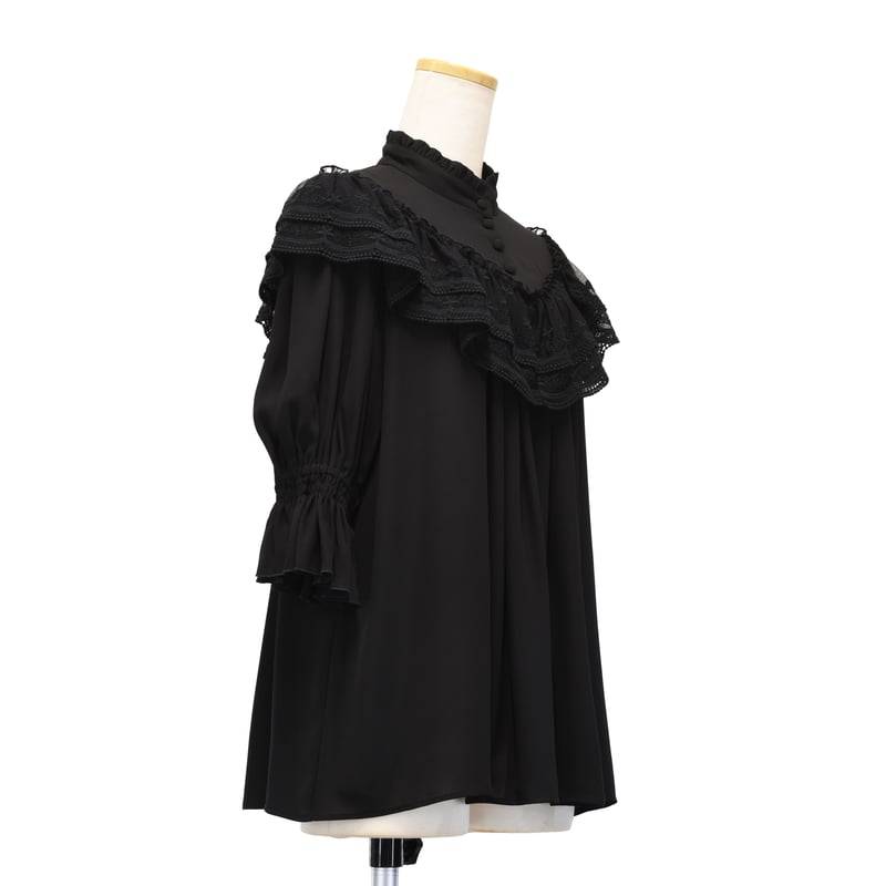 Sheglit Edelweiss シフォンブラウス Black フリル レース Edelweiss