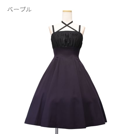 クロスストラップワンピース／ダークグリーン・パープル