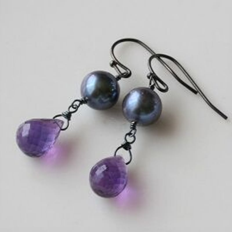 青紫パール＆アメジストのフックピアス030 | YAZの宝石箱 ショップ