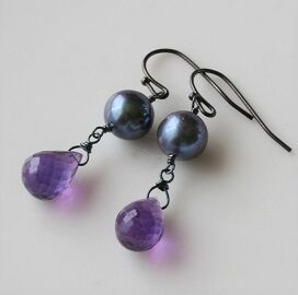LizzieFortunato ピアス ドロップ 淡水パール フック アメジスト 青紫パール&アメジストのフックピアス030 | YAZの宝石箱 ショップ
