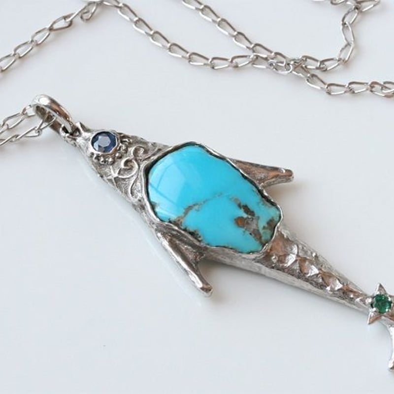長魚ペンダント003ターコイズ、チェーン付き | YAZの宝石箱 ショップ