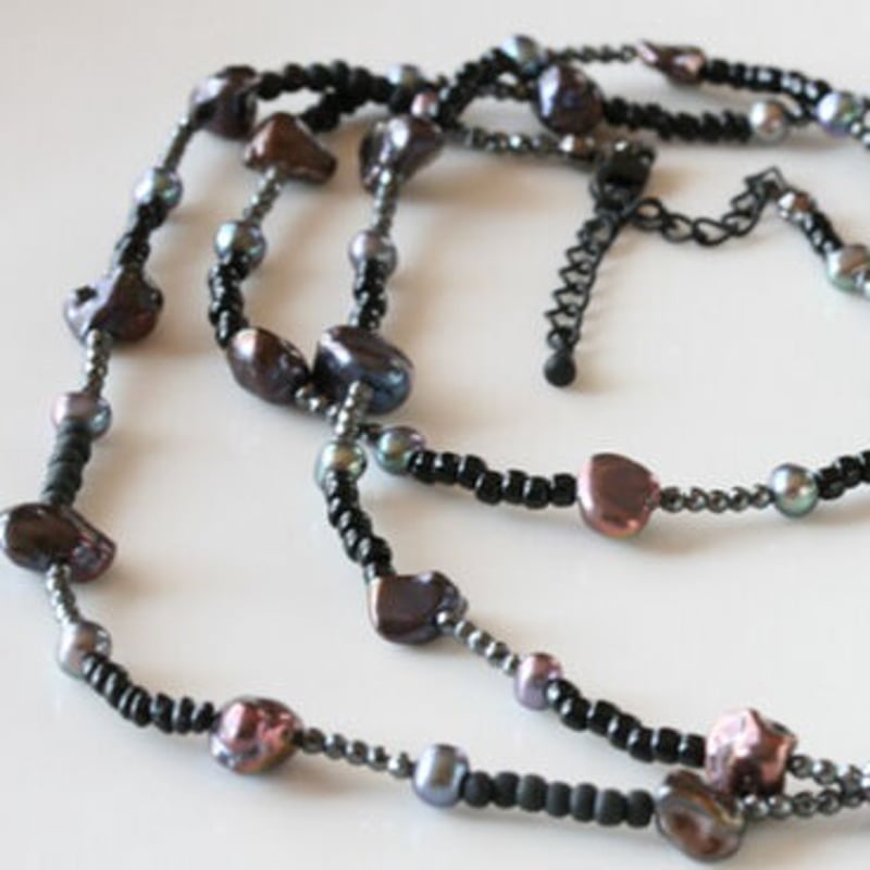 K18 黒ビーズ 多層ネックレス k18 スラッシュカット 5mmビーズ ネックレス45cm | TS-HORIUCHI