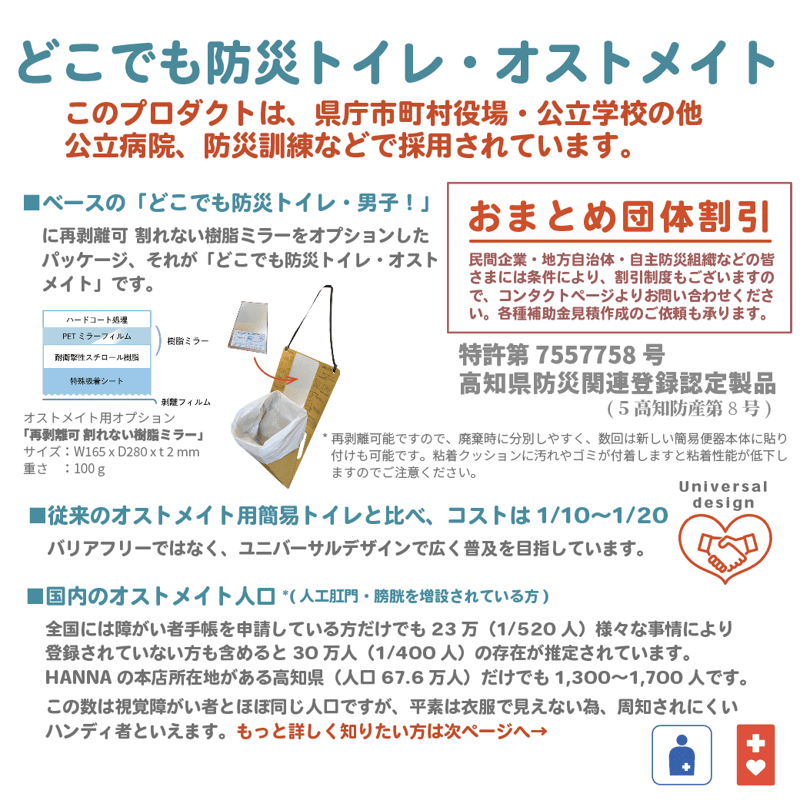 特許取得] どこでも防災トイレ・オストメイト100 | HANNA